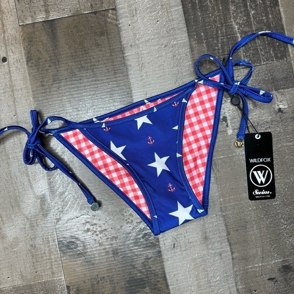 NWT Stars & Gingham Reversible Wildfox String Bikini Bottom XS - Picture 7 of 7